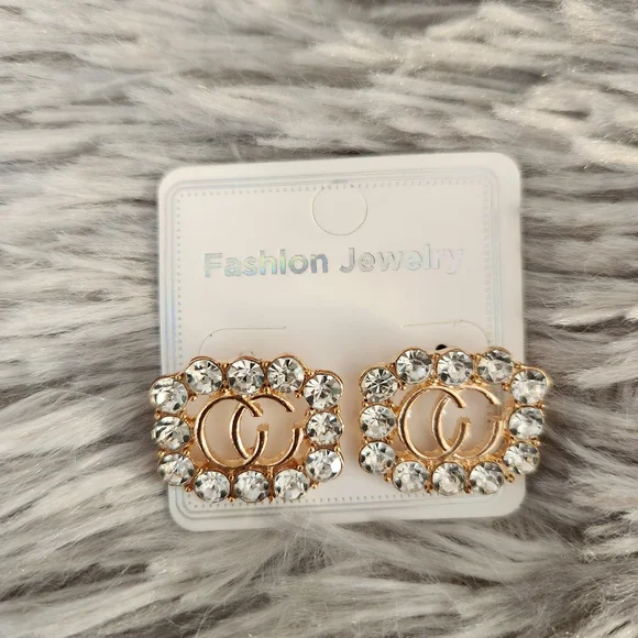 Crystal-Studded Gold Earrings - Picture 1 of 3